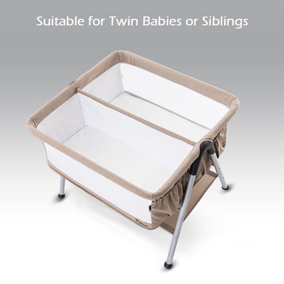 Teknum Fellow 2 Twin Bedside Crib Bassinet 0–6 Months Up To 18Kg, Color: Ivory, 2 image