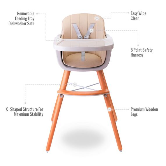 Teknum Premium Dual Height Wooden High Chair 6–36 Months Up To 15Kg, Color: Ivory, 2 image