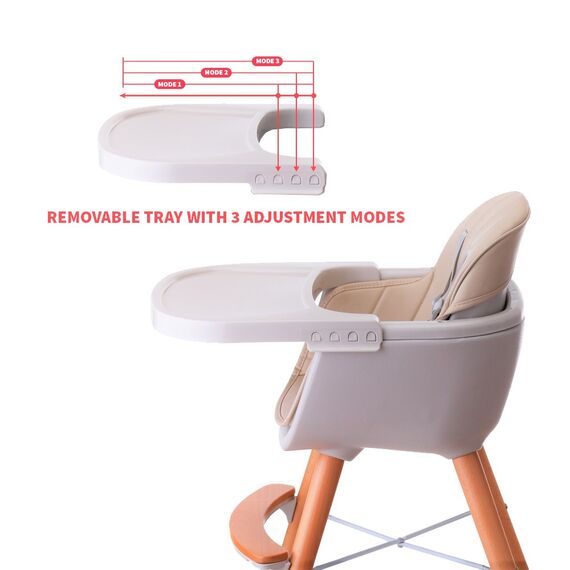 Teknum Premium Dual Height Wooden High Chair 6–36 Months Up To 15Kg, Color: Ivory, 8 image