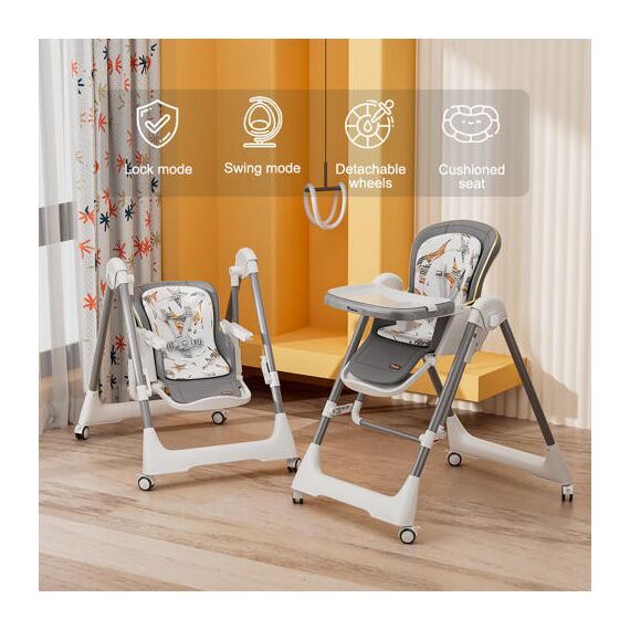 Teknum 5-In-1 Swing With High Chair Lockable Wheels 6–36 Months Up To 20Kg, Color: Grey, 3 image