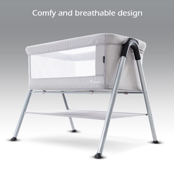 Teknum Sleepzen 2 Bedside Crib Bassinet 0–6 Months Up To 9Kg, Color: Grey, 6 image