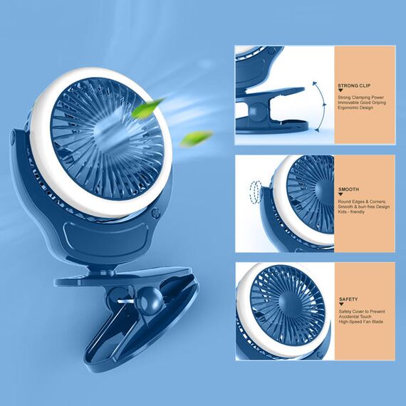 Teknum 2-In-1 Stroller Usb Charging Fan With Light 1200Mah, Color: Blue, 3 image