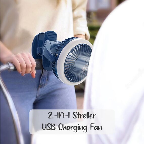 Teknum 2-In-1 Stroller Usb Charging Fan With Light 1200Mah, Color: Blue, 6 image