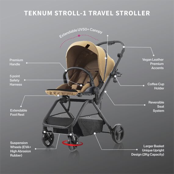 Teknum Stroll-1 Reversible Travel Baby Stroller 0–48 Months Up To 22Kg, Color: Khaki, 3 image