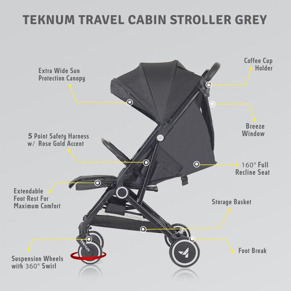 Teknum Travel Cabin Baby Stroller With Coffee Cup Holder 0–48 Months Up To 22Kg, Color: Black, 5 image