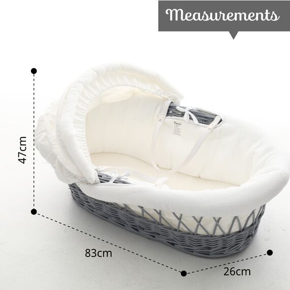 Teknum Infant Wicker Moses Basket With White Waffle Beddings & Rocker Stand 0–6 Months Up To 18Kg, Color: Grey, 7 image