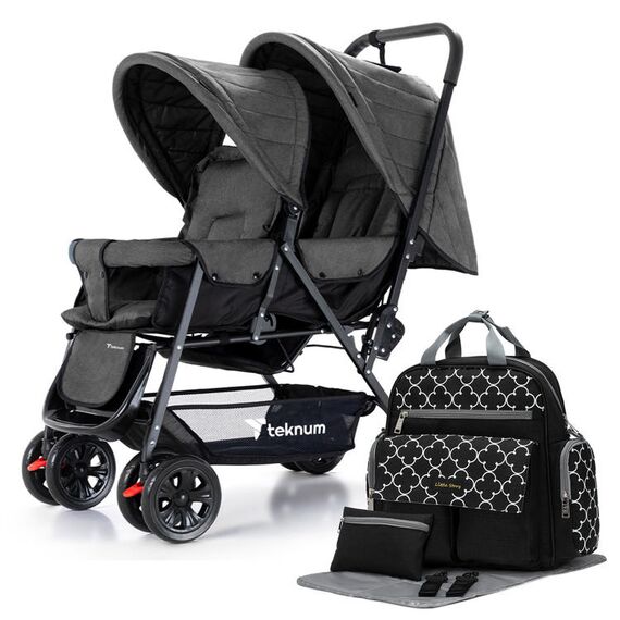 Teknum Twin Baby Stroller Combo Dark Grey 6–36 Months 2 X 15Kg, Color: Steel