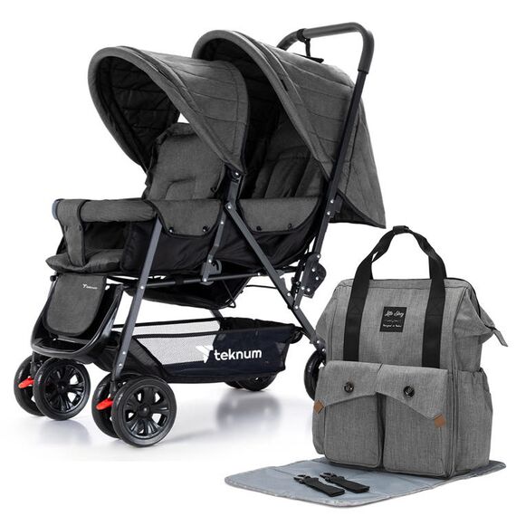 Teknum Twin Baby Stroller Combo Dark Grey 6–36 Months 2 X 15Kg, Color: Dark Grey