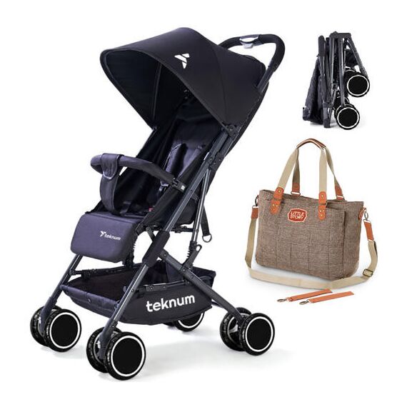Teknum Yoga Lite Stroller With Diaper Bag Combo Black 6–36 Months Up To 15Kg, Color: Black