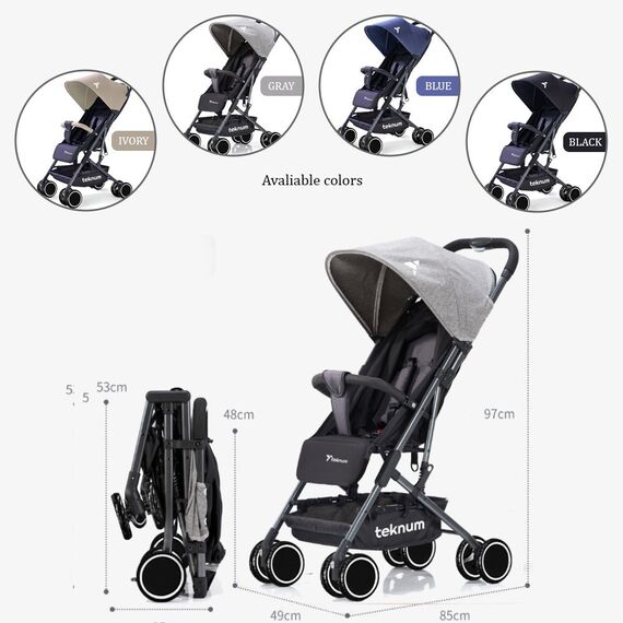 Teknum Yoga Lite Stroller With Diaper Bag Combo Black 6–36 Months Up To 15Kg, Color: Grey, 8 image