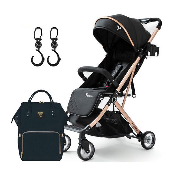 Teknum Explorer Travel Stroller With Sunveno Diaper Bag And Hooks Black 6–36 Months Up To 15Kg, Color: Black