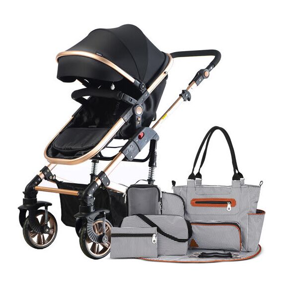 Teknum 3 In 1 Pram Stroller With Diaper Bag Bundle 0–3 Years Up To 18Kg, Color: Black