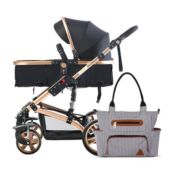Teknum 3 In 1 Pram Stroller With Diaper Bag Bundle 0–3 Years Up To 18Kg, Color: Black, 2 image