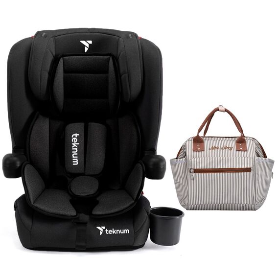 Teknum Pack And Go Foldable Car Seat With Ace Ivory Diaper Bag 9 Months–12 Years 9–36Kg, Color: Black