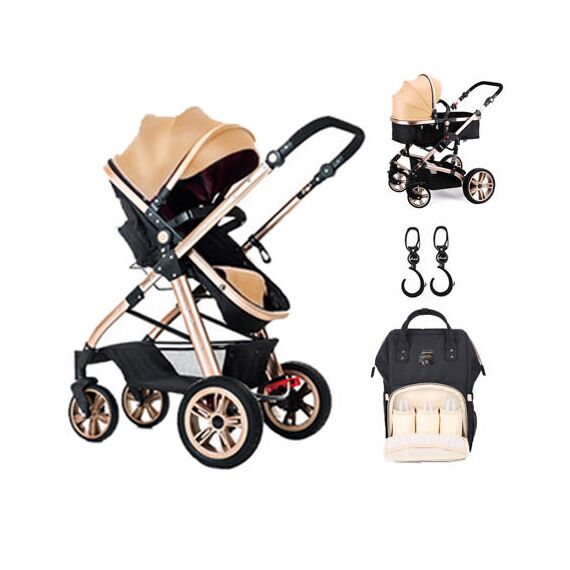 Teknum 3 In 1 Stroller Black With Sunveno Diaper Bag And Hooks 0–3 Years Up To 18Kg, Color: Gold, 3 image