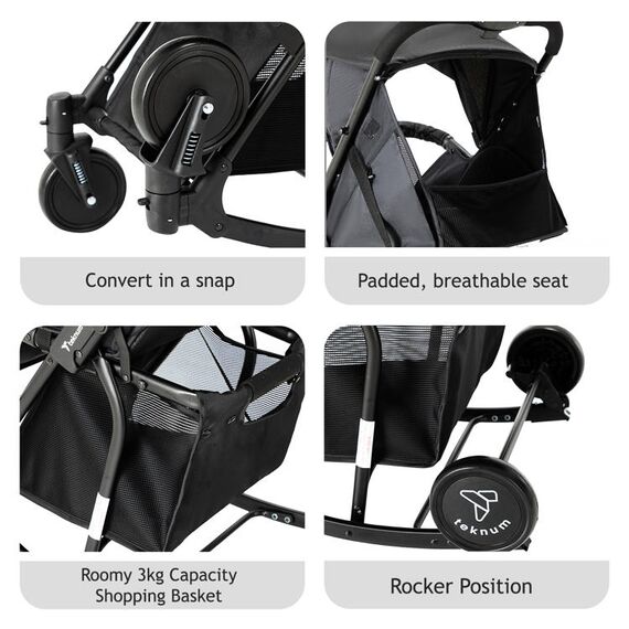 Teknum 2In1 Glide Stroller With Green Diaper Tote Bag Black 0–36 Months Up To 22Kg, Color: Black & Green, 13 image