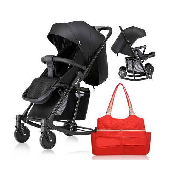 Teknum 2In1 Glide Stroller With Green Diaper Tote Bag Black 0–36 Months Up To 22Kg, Color: Black & Orange