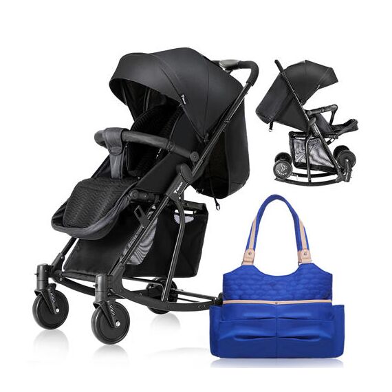 Teknum 2In1 Glide Stroller With Green Diaper Tote Bag Black 0–36 Months Up To 22Kg, Color: Black & Blue