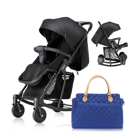 Teknum 2In1 Glide Stroller With Green Diaper Tote Bag Black 0–36 Months Up To 22Kg, Color: Black & Navy Blue