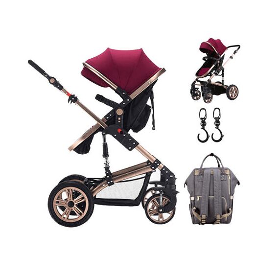 Teknum 3 In 1 Stroller Black With Sunveno Diaper Bag And Hooks 0–3 Years Up To 18Kg, Color: Wine, 4 image