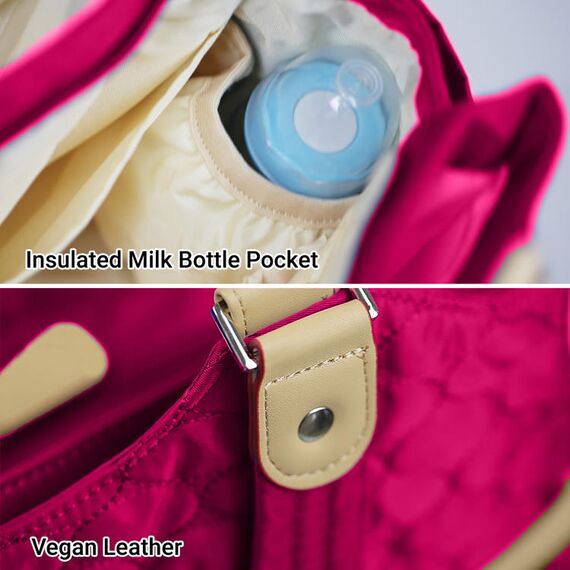 Teknum 2In1 Glide Stroller With Green Diaper Tote Bag Black 0–36 Months Up To 22Kg, Color: Black & Fuchsia, 5 image