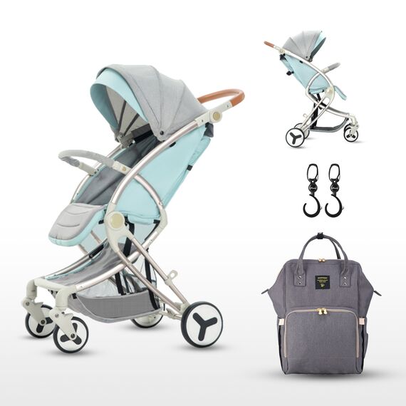Teknum A1 Green Stroller With Sunveno Grey Diaper Bag 0–4 Years Up To 20Kg, Color: Green, 3 image