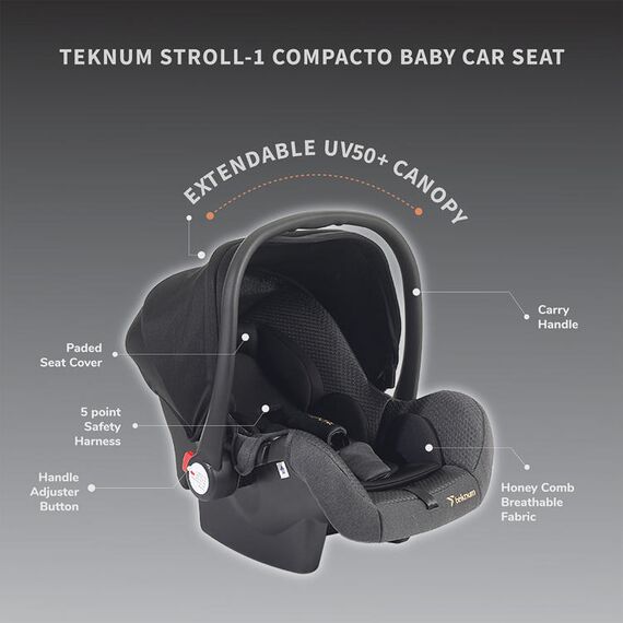 Teknum Stroll-1 Travel System With Reversible Stroller And Compacto Baby Car Seat Black 0–4 Years Up To 22Kg, Color: Black, 4 image