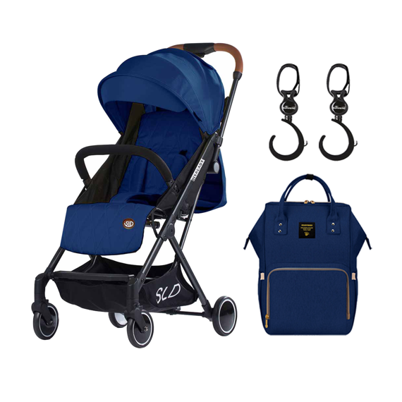 Teknum Travel Lite Stroller Navy Blue With Sunveno Diaper Bag And Hooks 0–4 Years 4.9Kg Cabin Friendly, Color: Navy Blue