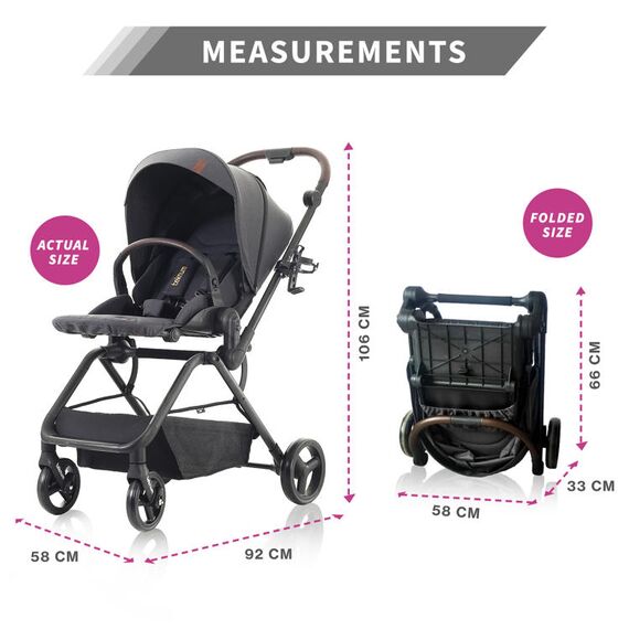 Teknum Stroll-1 Travel System With Reversible Stroller And Compacto Baby Car Seat Black 0–4 Years Up To 22Kg, Color: Grey, 9 image