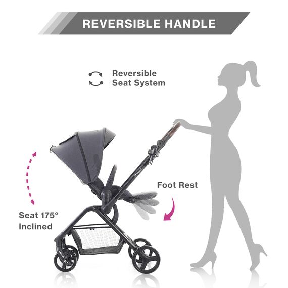 Teknum Stroll-1 Travel System With Reversible Stroller And Compacto Baby Car Seat Black 0–4 Years Up To 22Kg, Color: Grey, 7 image