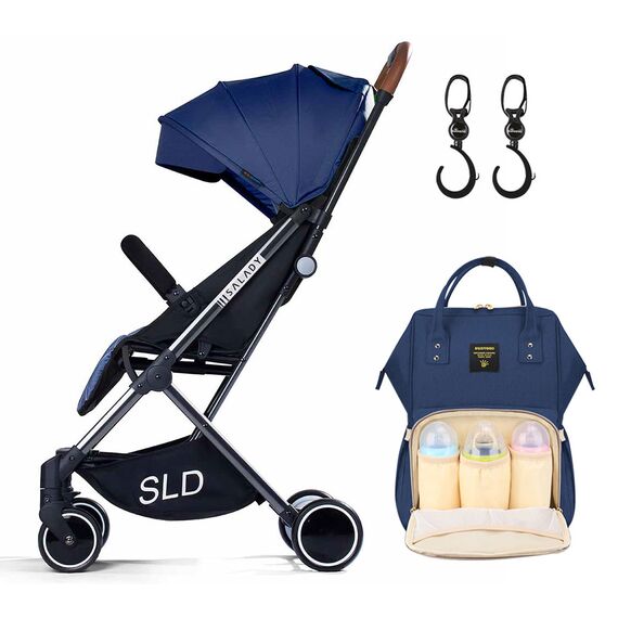Teknum Travel Lite Stroller Navy Blue With Sunveno Diaper Bag And Hooks 0–4 Years 4.9Kg Cabin Friendly, Color: Navy Blue, 2 image