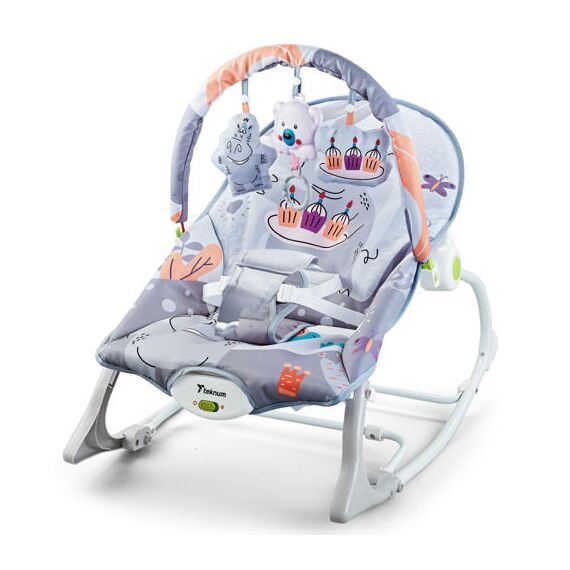 Teknum 3-In-1 Rocker Baby Seat & Recliner With Soothing Music Party Grey Up To 18Kg