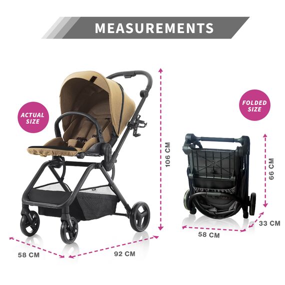 Teknum Stroll-1 Travel System With Reversible Stroller And Compacto Baby Car Seat Black 0–4 Years Up To 22Kg, Color: Khaki, 15 image