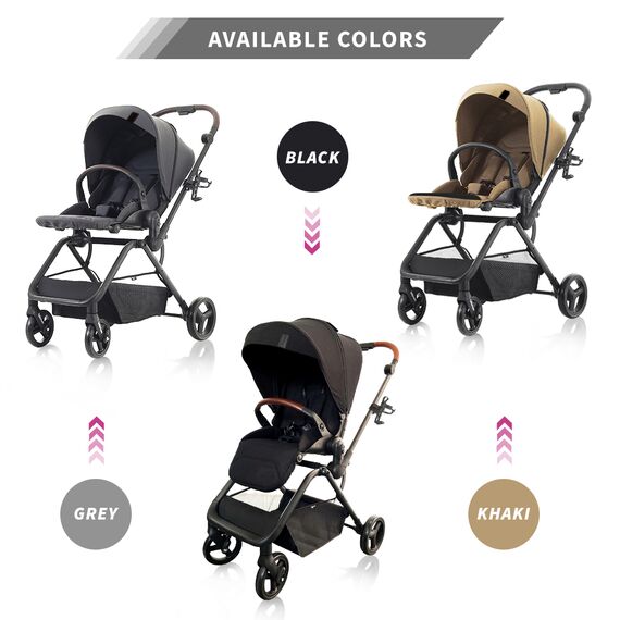 Teknum Stroll-1 Travel System With Reversible Stroller And Compacto Baby Car Seat Black 0–4 Years Up To 22Kg, Color: Khaki, 16 image