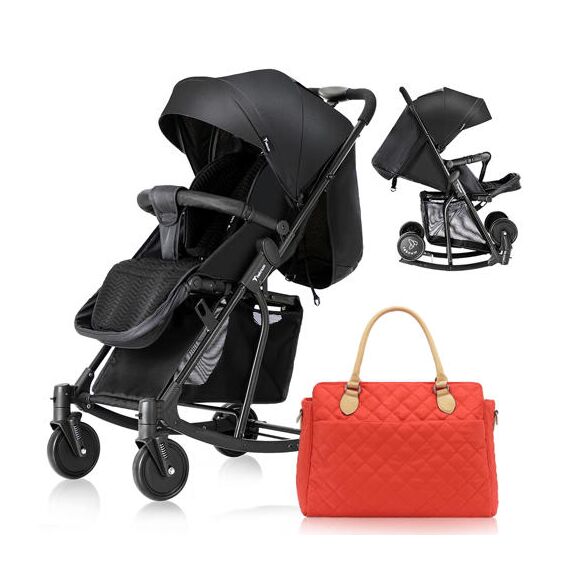 Teknum 2In1 Glide Stroller With Green Diaper Tote Bag Black 0–36 Months Up To 22Kg, Color: Black