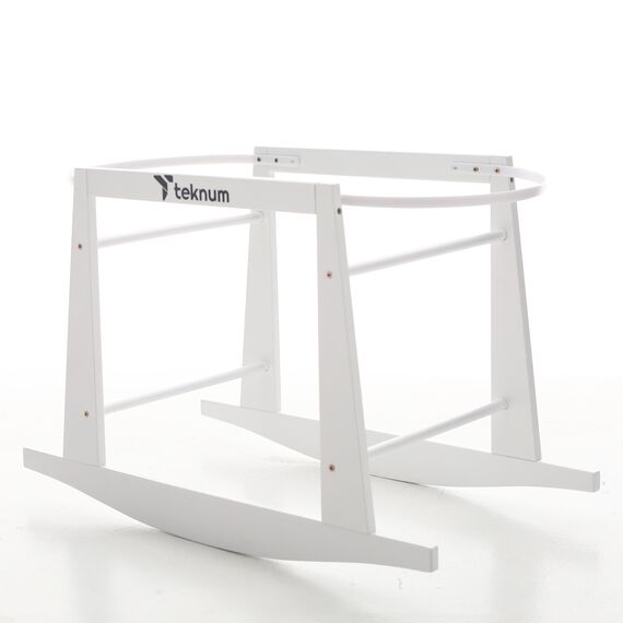 Teknum Wicker Pod Moses Basket Rocker Stand White New Zealand Pine Wood Up To 30Kg, 3 image