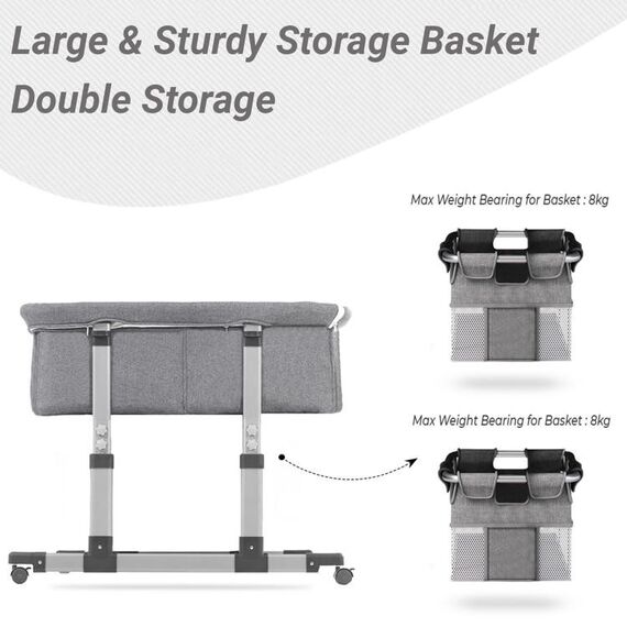 Teknum Twin Bed Side Fellow Crib 0–2 Years Up To 50Kg, Color: Light Grey, 7 image