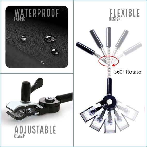 Teknum Universal Stroller Umbrella With Holder Clip Clamp 360° Rotatable Uv50+, Color: Black, 3 image