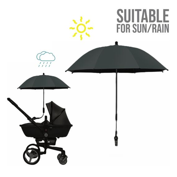 Teknum Universal Stroller Umbrella With Holder Clip Clamp 360° Rotatable Uv50+, Color: Black, 4 image