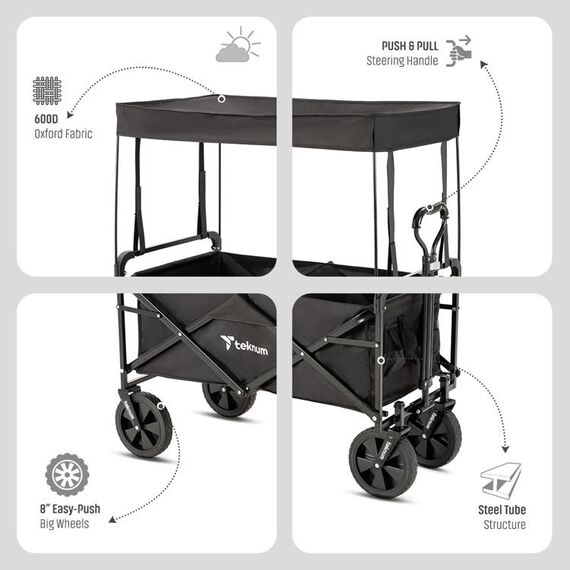 Teknum Folding Wagon Cart With Canopy 80Kg Load Capacity, 5 image
