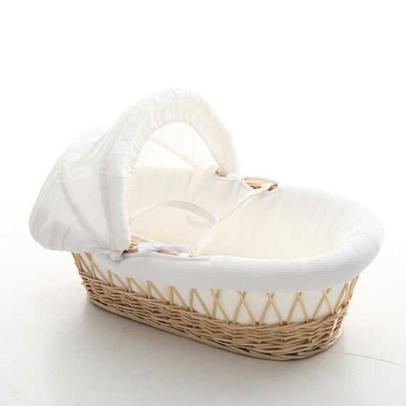 Teknum Infant Wicker Moses Basket With White Waffle Beddings 0–6 Months Up To 18Kg, Color: Brown