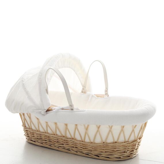 Teknum Infant Wicker Moses Basket With White Waffle Beddings 0–6 Months Up To 18Kg, Color: Brown, 2 image