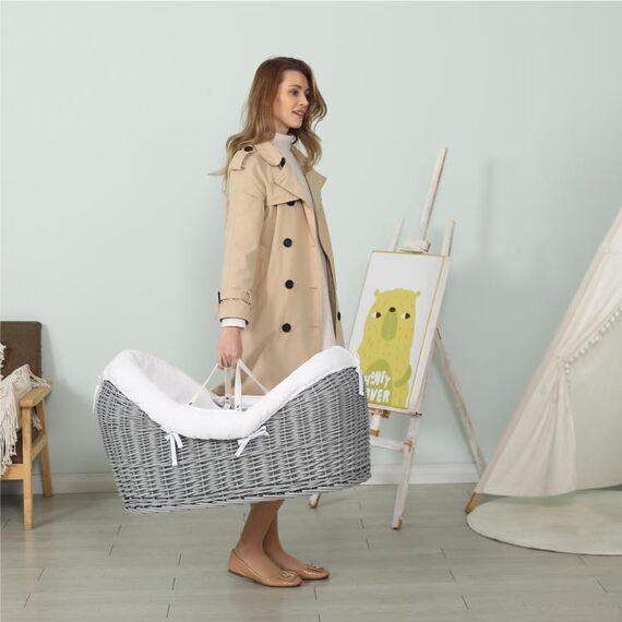 Teknum Infant Wicker Pod Moses Basket With White Waffle Beddings 0-6 Months, 4 image