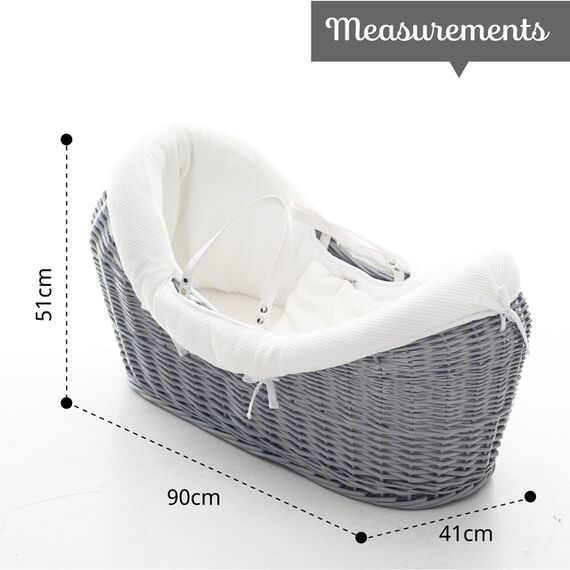 Teknum Infant Wicker Pod Moses Basket With White Waffle Bedding & White Rocker Stand Wooden Grey 0–6 Months, 2 image