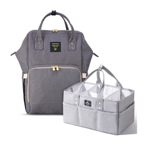 Sunveno Diaper Bag With Usb Port And Diaper Caddy Organizer Set, Color: Dark Grey