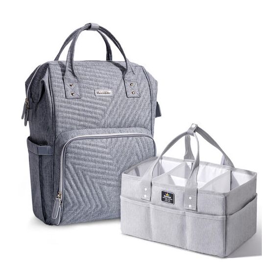 Sunveno Diaper Bag With Usb Port And Diaper Caddy Organizer Set, Color: Grey