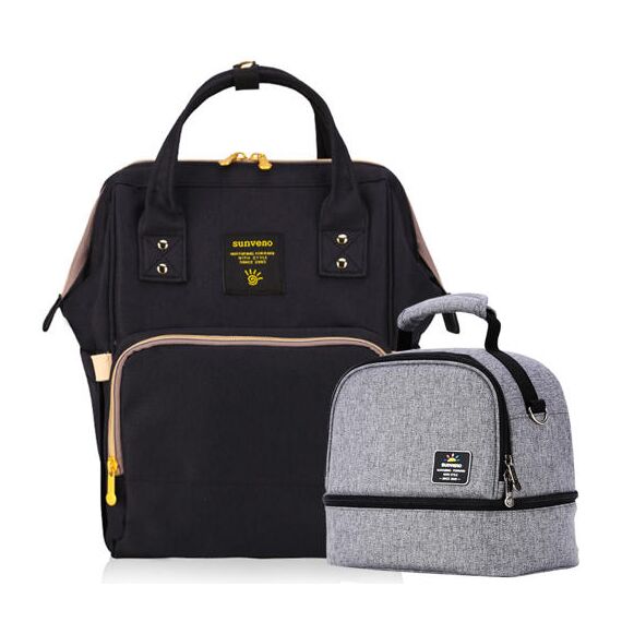 Sunveno Mamma Diaper Backpack And Breast Pump Bottle Bag Set, Color: Black
