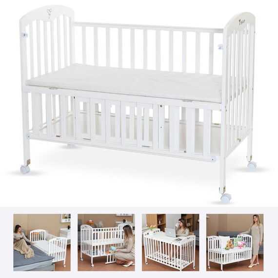 Teknum 4In1 Wooden Bedside Crib With Storage And Height Adjustments 0-4 Years
