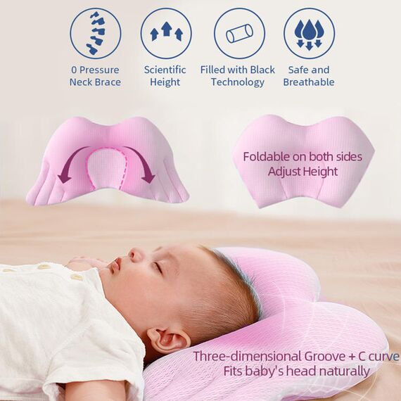 Sunveno Infant Head Shaper Wings Pillow, Color: pink, 10 image