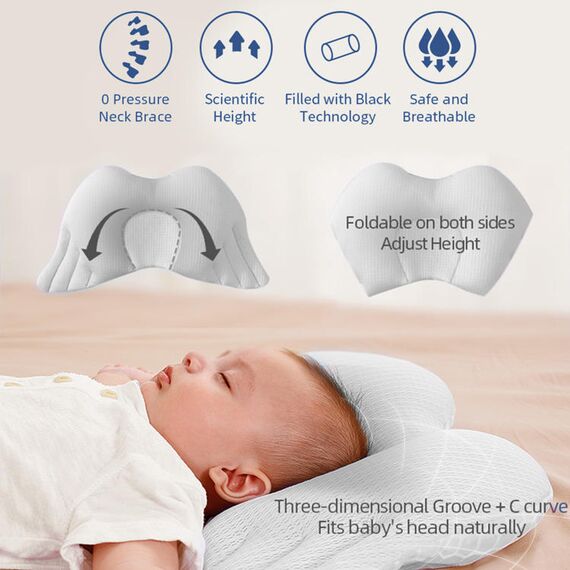 Sunveno Infant Head Shaper Wings Pillow, Color: White, 10 image